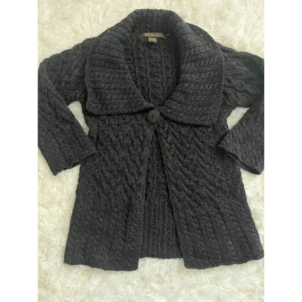 INIS Crafts Women's One Button 100% Merino Wool Grey Cardigan
